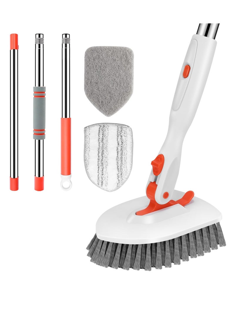 Excefore Floor Scrub Brush, 3-In-1 Tile Tub Floor Scrubber with 52-inch Adjustable Long Handle Shower Cleaner Brush and 3 Detachable Replacement Brush Heads for Cleaning Bathroom Kitchen Walls Tub Tile  - Image 1