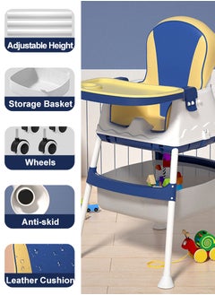 Perfii Baby High Chair for Toddlers Baby Feeding Chair with Tray Children's Dining Table Removable Toddler Chair with Wheels  - Image 2