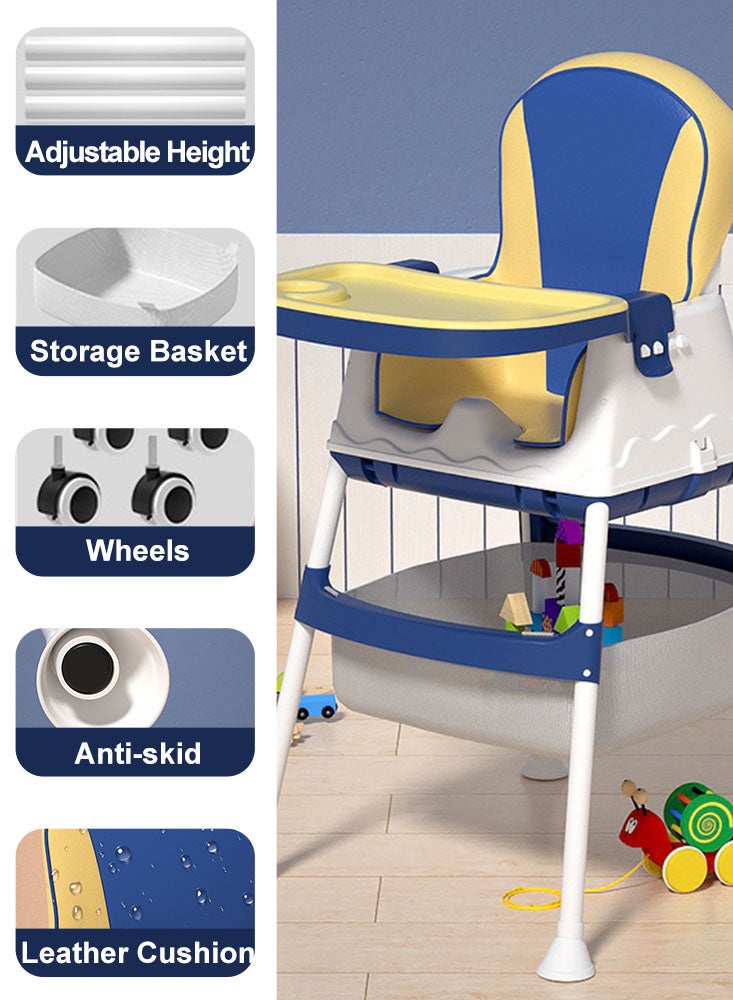Perfii Baby High Chair for Toddlers Baby Feeding Chair with Tray Children's Dining Table Removable Toddler Chair with Wheels - Image 2