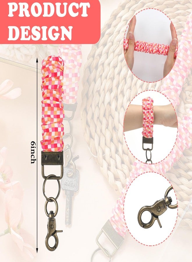 Marspark 2 Set Scrunchie Lanyards with 4 Card Holders for ID Badges and Keys Cute Stretchy Scrunchie Neck and Wrist Lanyards for Teacher Women Nurses School Office Supplies (Pink,Striped) - Image 3
