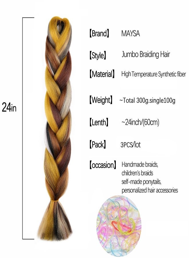 MAYSA Blonde Brown Braiding Hair Extensions Multicolored Braiding Hair 24inch 3Pcs Synthetic Fake Hair for Braiding #black-brown-blonde-yellow-grey - Image 2