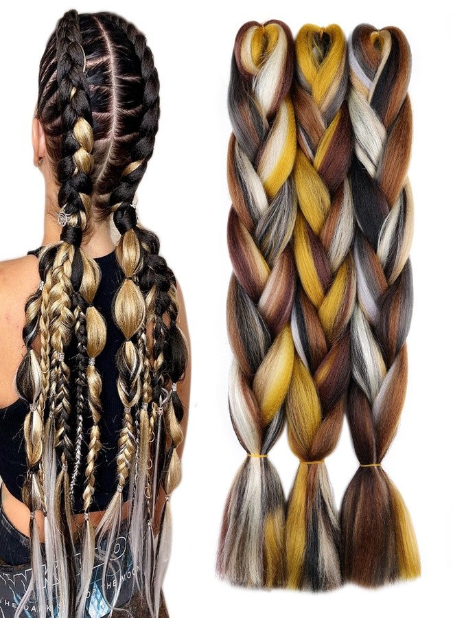 MAYSA Blonde Brown Braiding Hair Extensions Multicolored Braiding Hair 24inch 3Pcs Synthetic Fake Hair for Braiding #black-brown-blonde-yellow-grey - Image 1