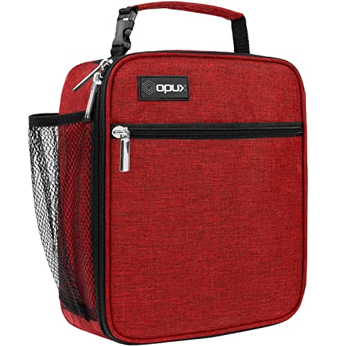 opux Insulated Lunch Bag Kids Leakproof Soft Lunch Box for Boys Girls School Lunch Cooler Bag Small Lunch Bags for Men Women Adults Teen Reusable Lunchbox Pail for Work Heather Red