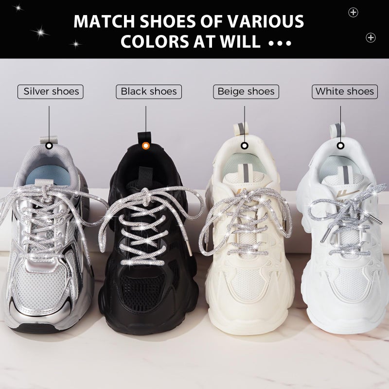 AxiyanX Rhinestone Glitter Rope 47in Sparkly Shoelaces for Sneakers, 2PCS round Shoe Laces Replacement Drawstring Cords for Women Men (white, 47in) - Image 2