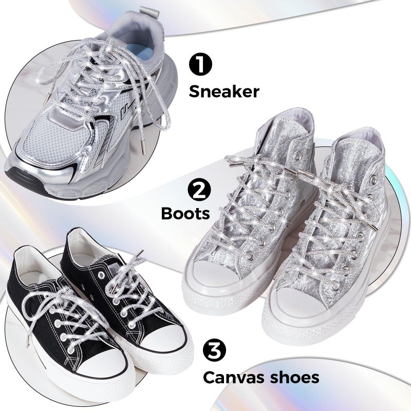 AxiyanX Rhinestone Glitter Rope 47in Sparkly Shoelaces for Sneakers, 2PCS round Shoe Laces Replacement Drawstring Cords for Women Men (white, 47in) - Image 5