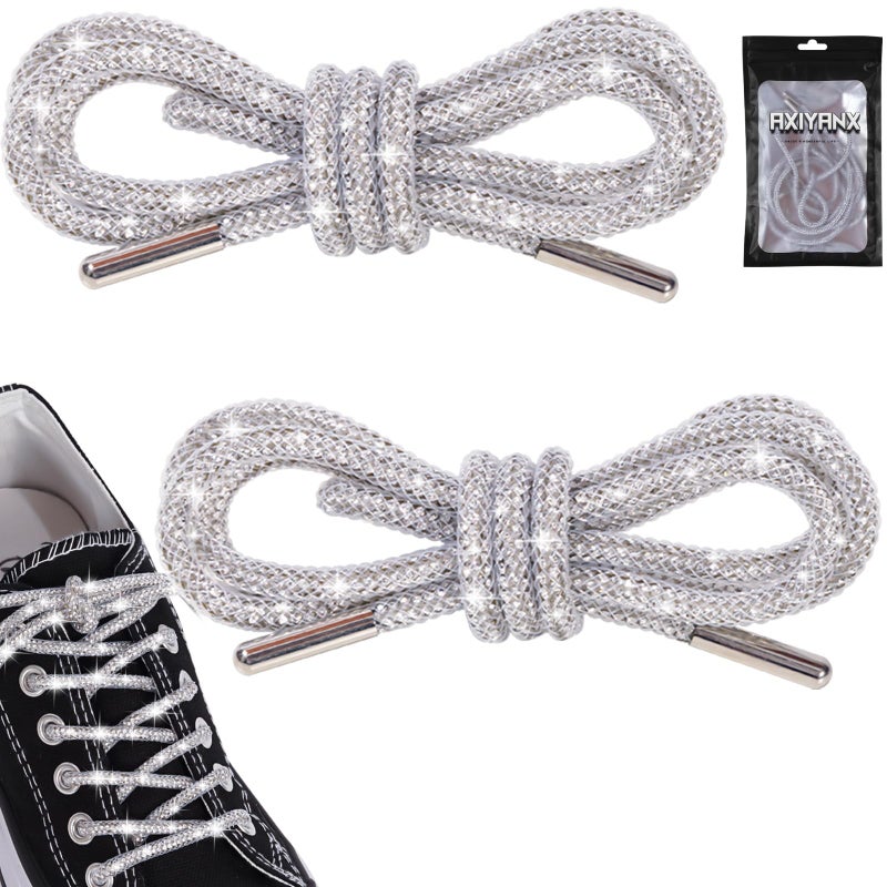 AxiyanX Rhinestone Glitter Rope 47in Sparkly Shoelaces for Sneakers, 2PCS round Shoe Laces Replacement Drawstring Cords for Women Men (white, 47in) - Image 1