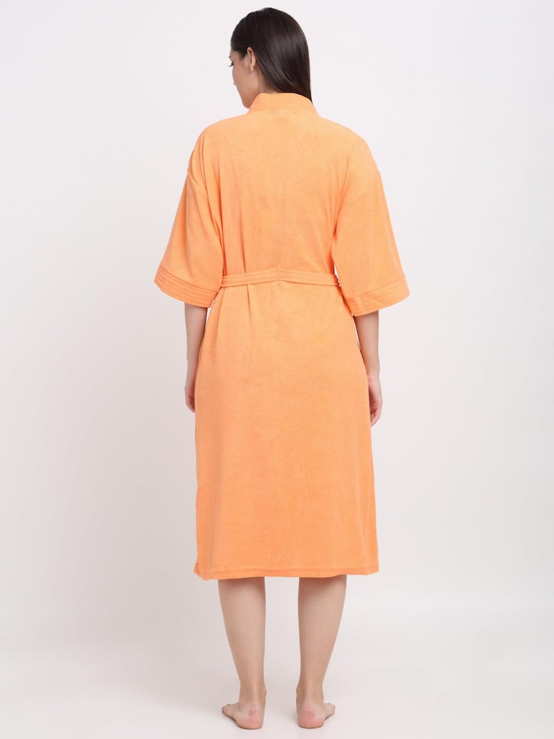 CREEVA Everyday Unisex Micro Terry Bathrobe Collection With kimono collar and 1 Pocket, 3/4 Sleeve Bath Robe Super Soft Light Weight - Orange - Image 3