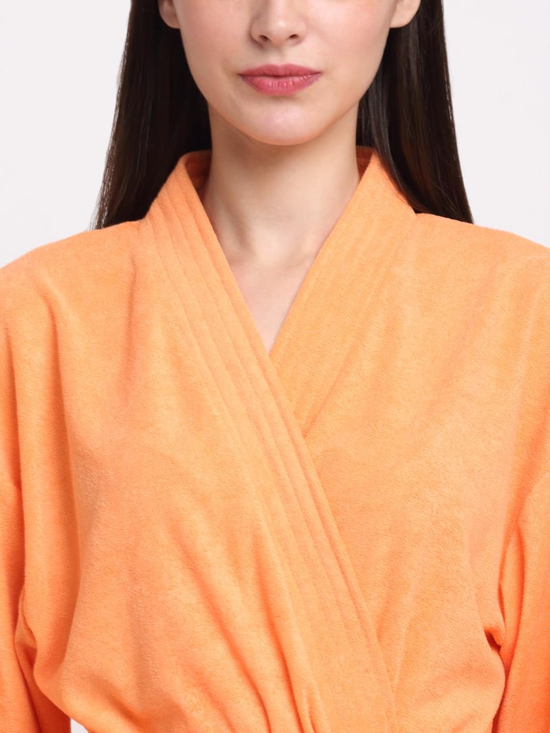 CREEVA Everyday Unisex Micro Terry Bathrobe Collection With kimono collar and 1 Pocket, 3/4 Sleeve Bath Robe Super Soft Light Weight - Orange - Image 5