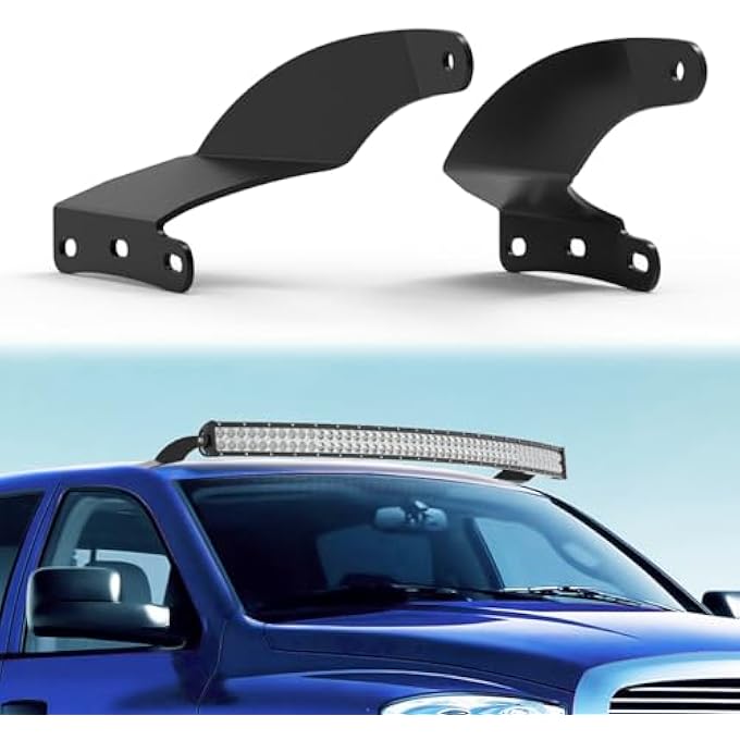 rayihni 52 inch Curved LED Light Bar Bracket Mounting Upper Windshield Roof Cab Brackets Compatible with 2002-2008 Dodge RAM 1500 and 2003-2009 RAM 2500 3500 - Image 1