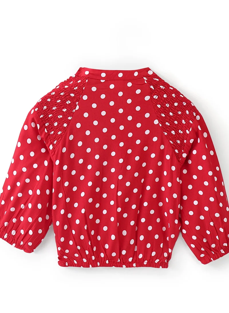 babyhug Babyhug Full Sleeves Rayon Woven Gathered Top With All Over Polka Dots - Red
