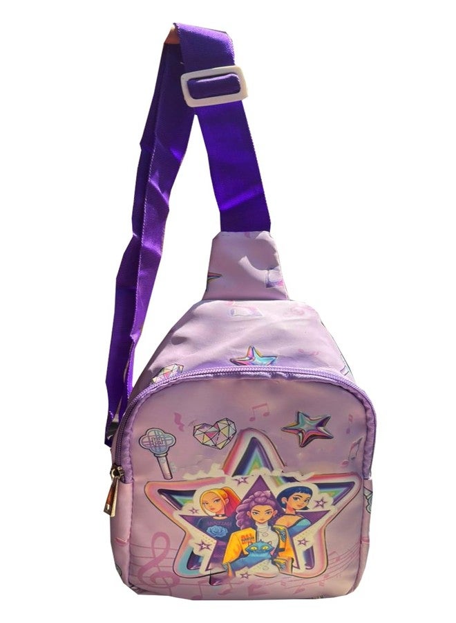 Krisus Girls Cartoon Print Sling Backpack with Adjustable Strap | Cute Mini Crossbody Chest Bag for School Travel Daily Use | Crossbody Bag with Adjustable Strap (Purple) - Image 1