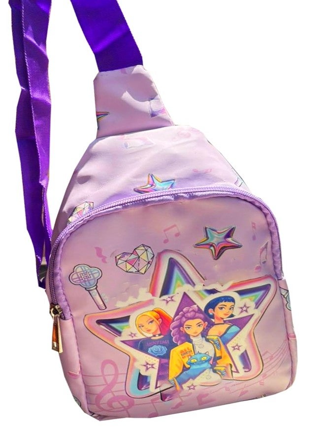 Krisus Girls Cartoon Print Sling Backpack with Adjustable Strap | Cute Mini Crossbody Chest Bag for School Travel Daily Use | Crossbody Bag with Adjustable Strap (Purple) - Image 2