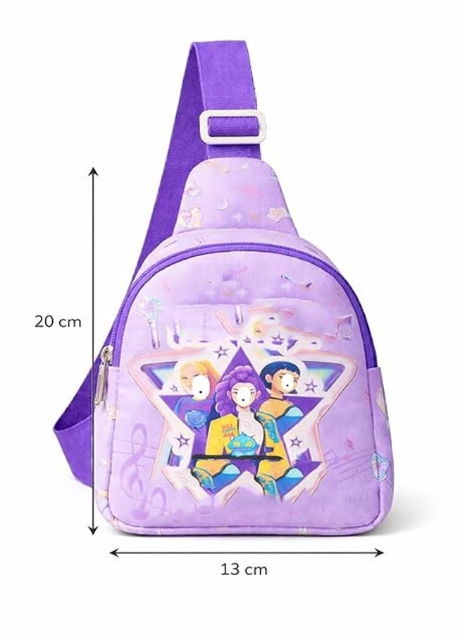 Krisus Girls Cartoon Print Sling Backpack with Adjustable Strap | Cute Mini Crossbody Chest Bag for School Travel Daily Use | Crossbody Bag with Adjustable Strap (Purple) - Image 3