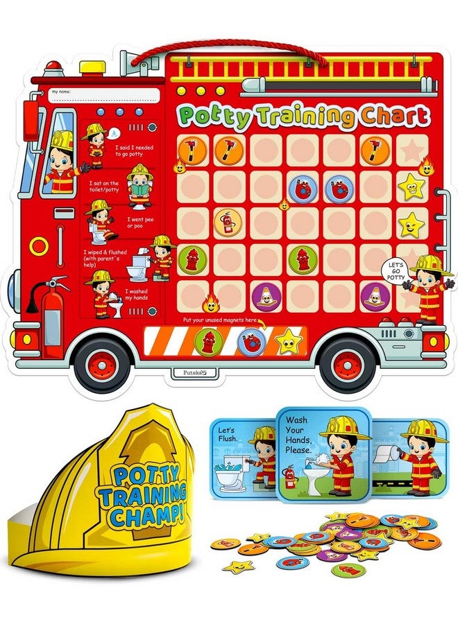 Putska Potty Chart for Toddlers with Fireman Theme - Reusable Potty Training Chart with Rewards, Stickers, and Training Tools - Perfect for Toddler Potty Training - Image 1