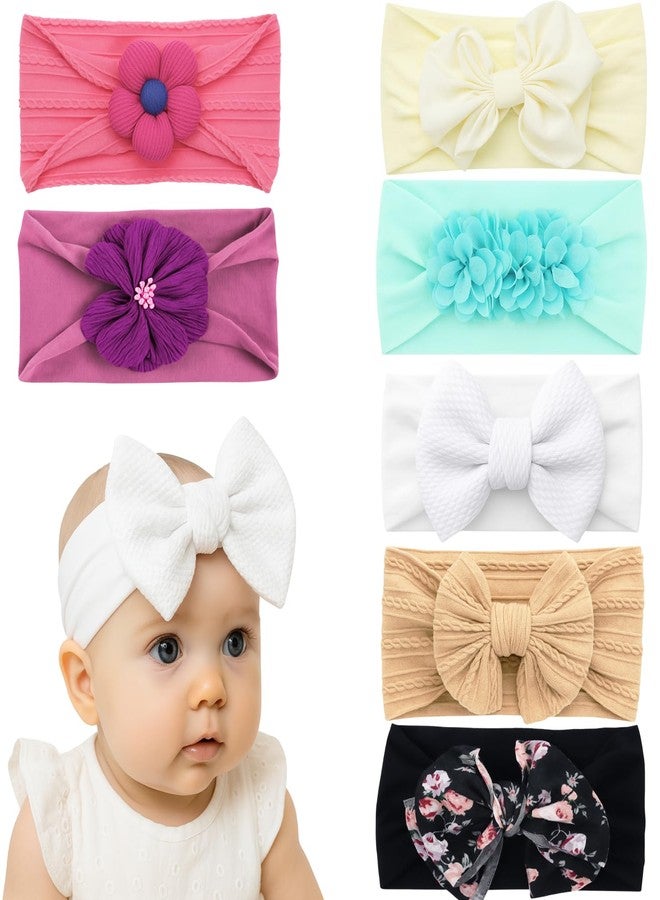 BellaStella 7 Pcs Baby Headbands for Girls & Boys, Soft Stretchy Hair Bands with Bow, Flower and Knot Design, Comfortable and Stylish Hair Accessories for Newborn, Infant and Toddler Babies (Multicolor-3) - Image 1