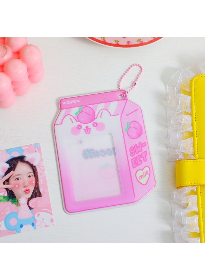 NIBEMINENT 1 - Piece Cartoon Animal Milk Box Kpop Photo Card Holder Pendant Key Chain ID Badge Holder ID Card Holder Photo Card Protector for School ID Office ID Access Card for Women Girls - Image 1