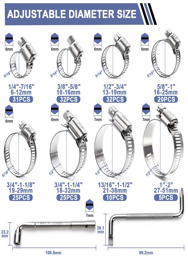 Vesmikit Hose Clamp Assortment- 180 PCS Stainless Steel Hose Clamps Kit 1/4"-2"(6-51mm) Worm Gear Clamps for Fuel Line, Plumbing, Automotive, Mechanical Applications, Pipe, Tube, Radiator, Garden - Image 2
