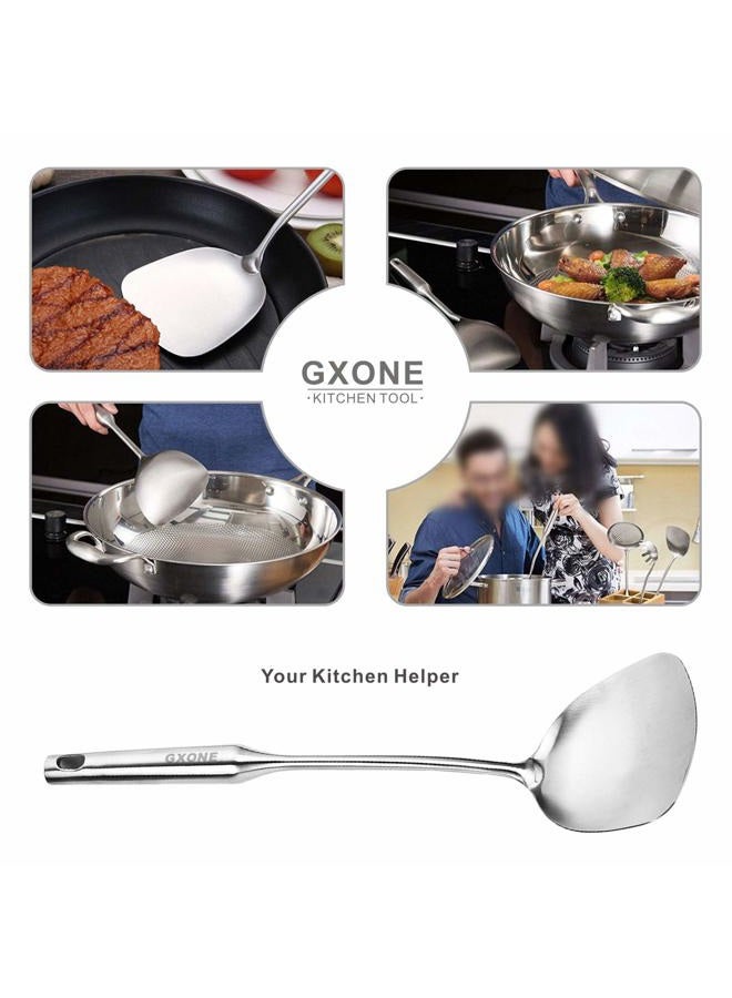 GXONE Wok Spatula stainless steel, Wide Spatula Turner with Hollow Long Heat Resistant Handle Wok Utensils,Silver/14.7Inch - Image 4