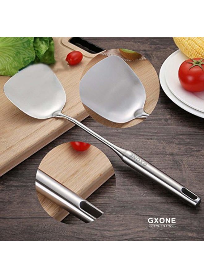 GXONE Wok Spatula stainless steel, Wide Spatula Turner with Hollow Long Heat Resistant Handle Wok Utensils,Silver/14.7Inch - Image 5