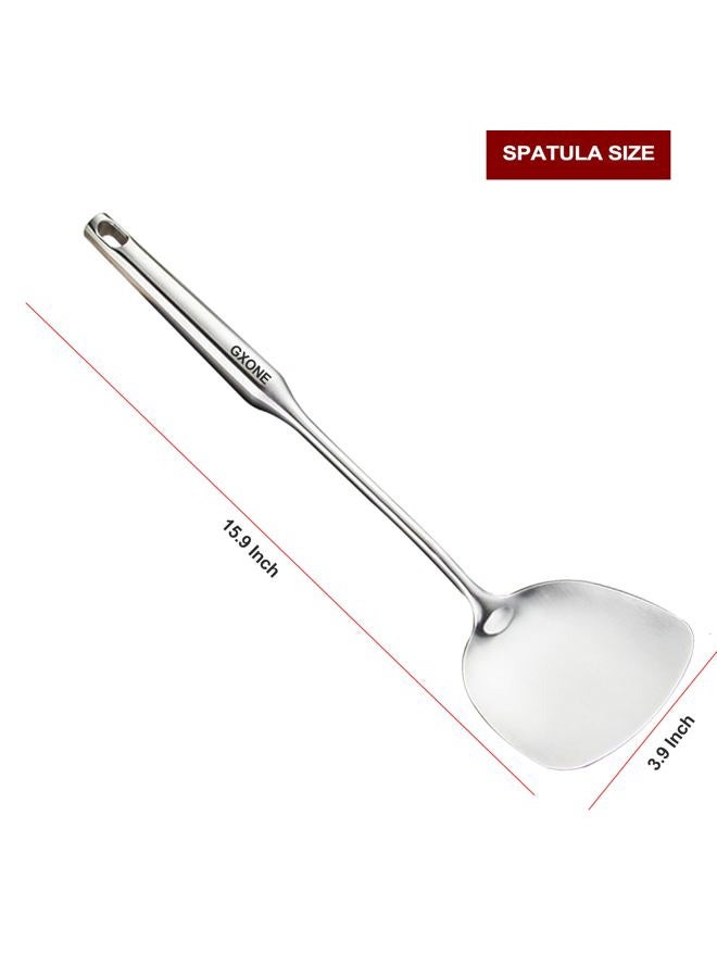 GXONE Wok Spatula stainless steel, Wide Spatula Turner with Hollow Long Heat Resistant Handle Wok Utensils,Silver/14.7Inch - Image 2
