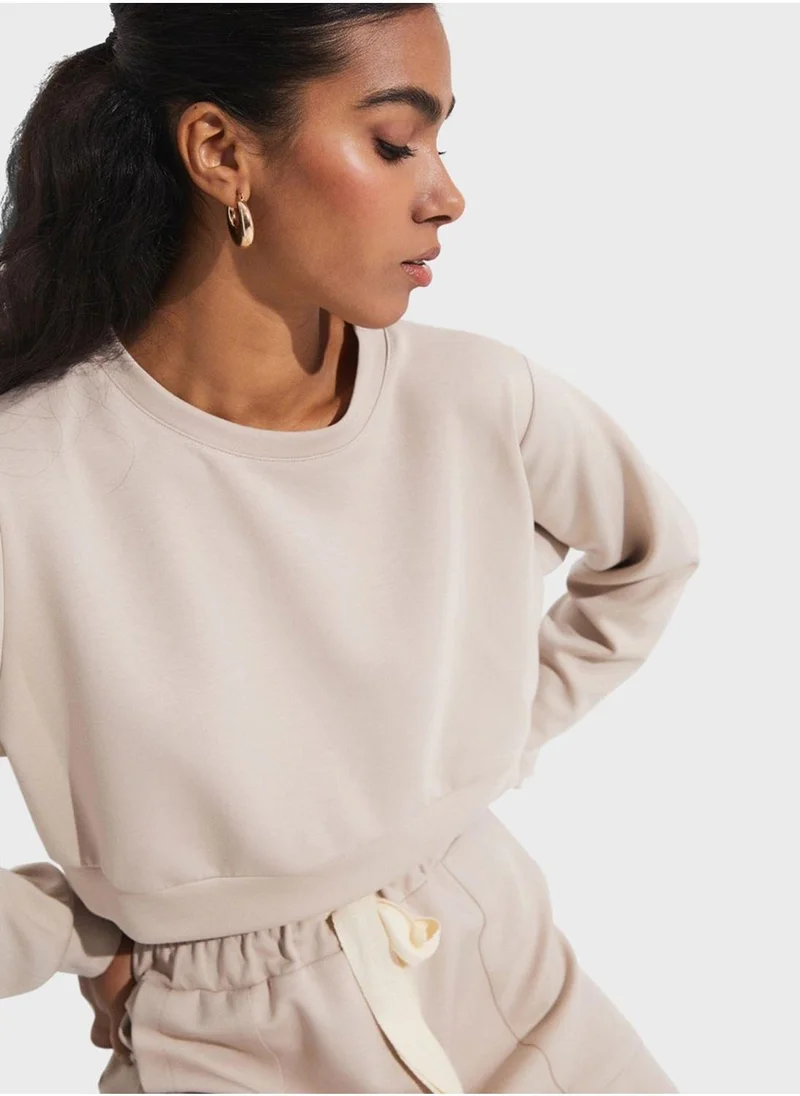 JUNE Crew Neck Top & Drawstring Pants Set