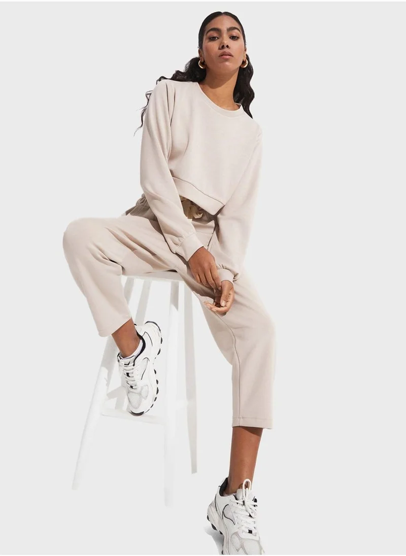 JUNE Crew Neck Top & Drawstring Pants Set