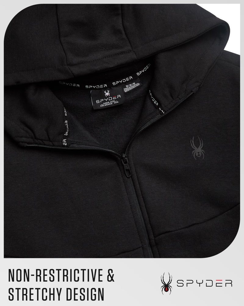 Spyder Mens Zip Up Hoodie - Super Soft Performance Fleece Sweatshirts for Men - Warm Athletic Hoodies for Running Walking Gym, Size Medium, Black Ink - Image 4