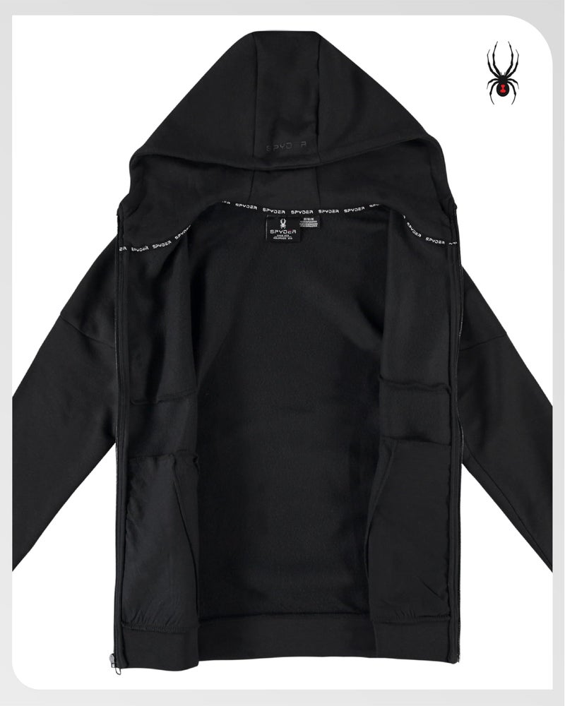 Spyder Mens Zip Up Hoodie - Super Soft Performance Fleece Sweatshirts for Men - Warm Athletic Hoodies for Running Walking Gym, Size Medium, Black Ink - Image 2