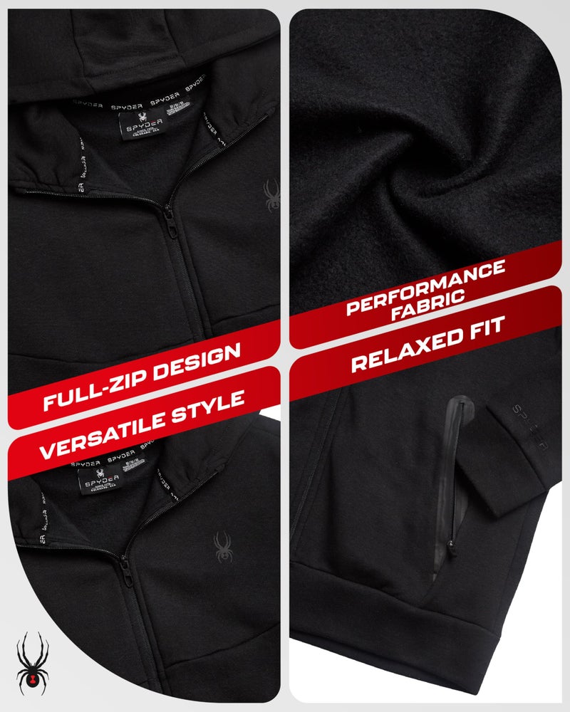 Spyder Mens Zip Up Hoodie - Super Soft Performance Fleece Sweatshirts for Men - Warm Athletic Hoodies for Running Walking Gym, Size Medium, Black Ink - Image 3