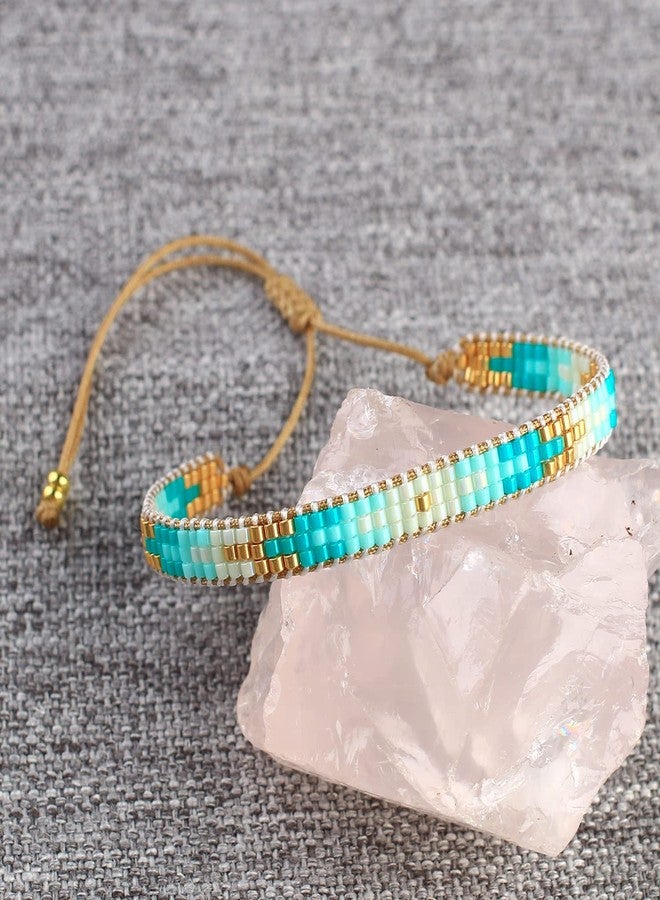 KELITCH Rainbow Color Beaded Bracelets Splicing Shape Strand Bracelets Friendship Women Bangles Jewelry (Light Blue 16D) - Image 3