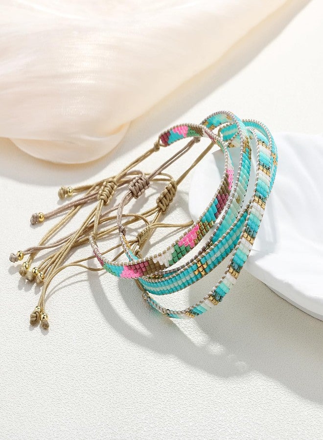 KELITCH Rainbow Color Beaded Bracelets Splicing Shape Strand Bracelets Friendship Women Bangles Jewelry (Light Blue 16D) - Image 2