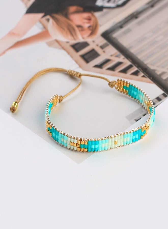 KELITCH Rainbow Color Beaded Bracelets Splicing Shape Strand Bracelets Friendship Women Bangles Jewelry (Light Blue 16D) - Image 4