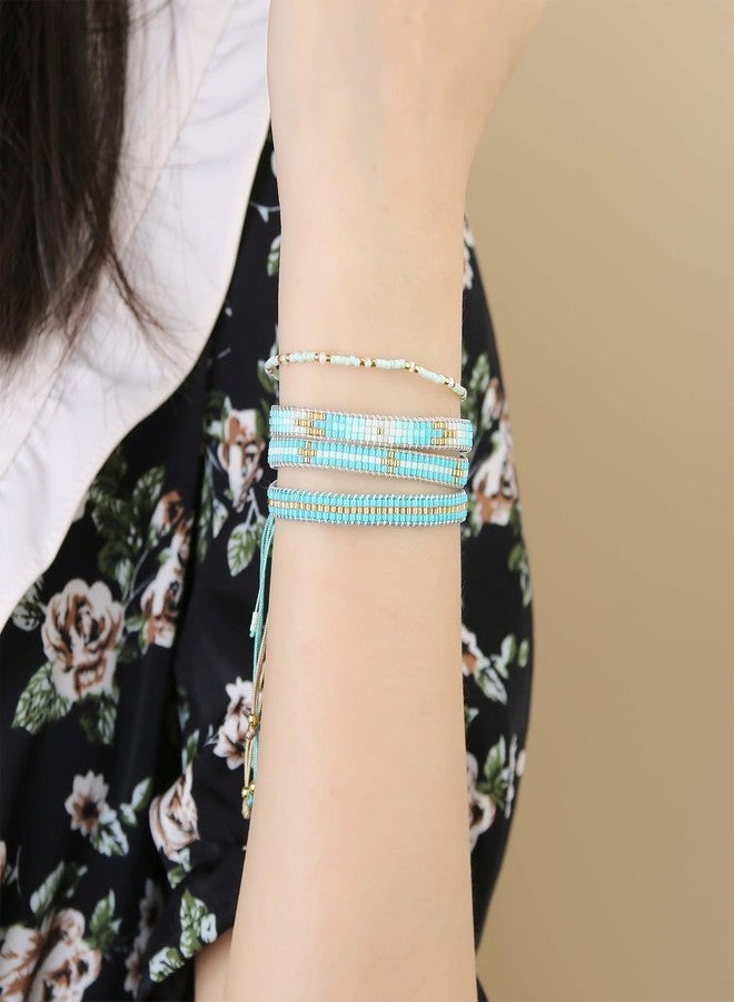 KELITCH Rainbow Color Beaded Bracelets Splicing Shape Strand Bracelets Friendship Women Bangles Jewelry (Light Blue 16D) - Image 5