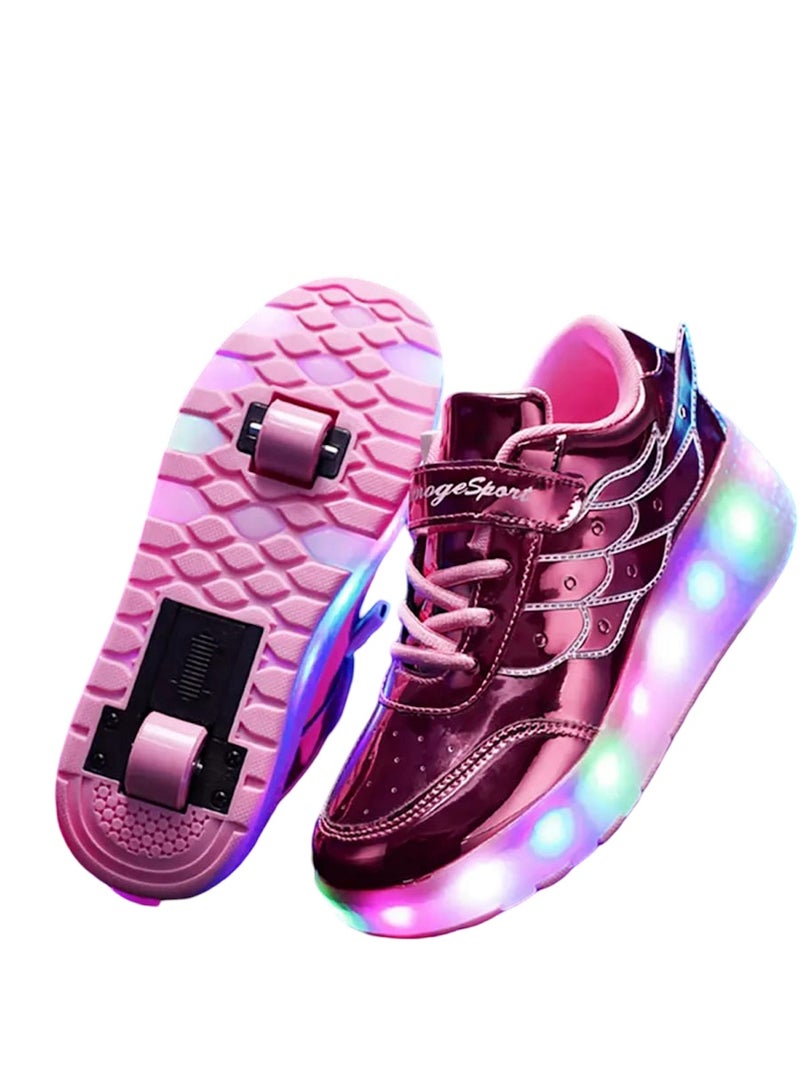 Huitich Pink Double-Wheel LED Roller Skate Shoes for Kids – Deformable Sneakers | Size 30 / Inner Length 20cm - Image 1