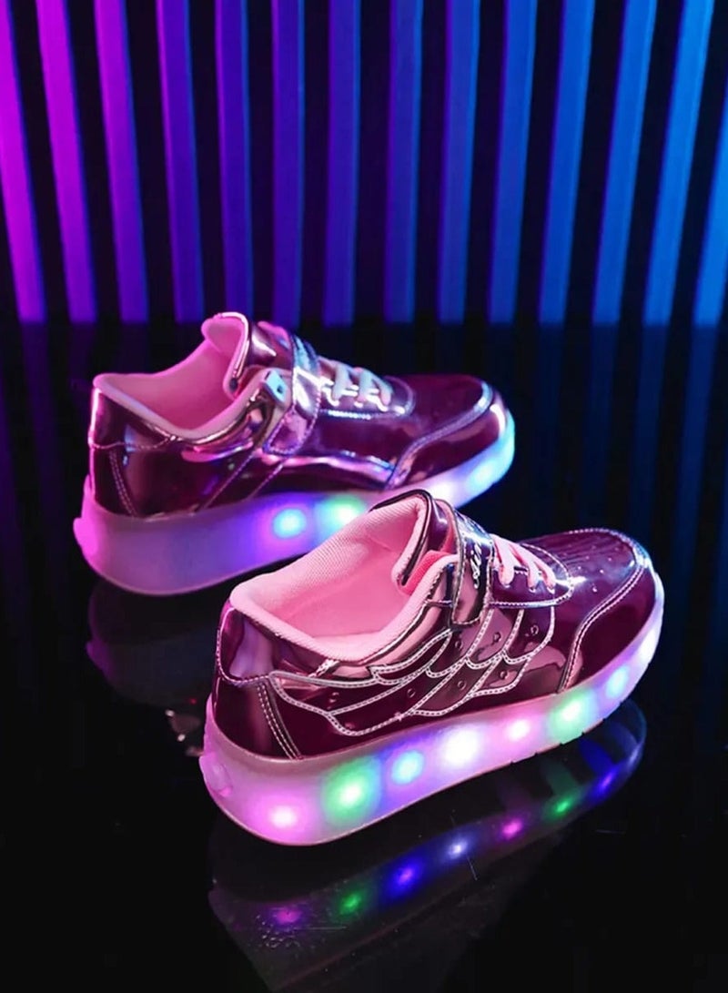 Huitich Pink Double-Wheel LED Roller Skate Shoes for Kids – Deformable Sneakers | Size 30 / Inner Length 20cm - Image 4