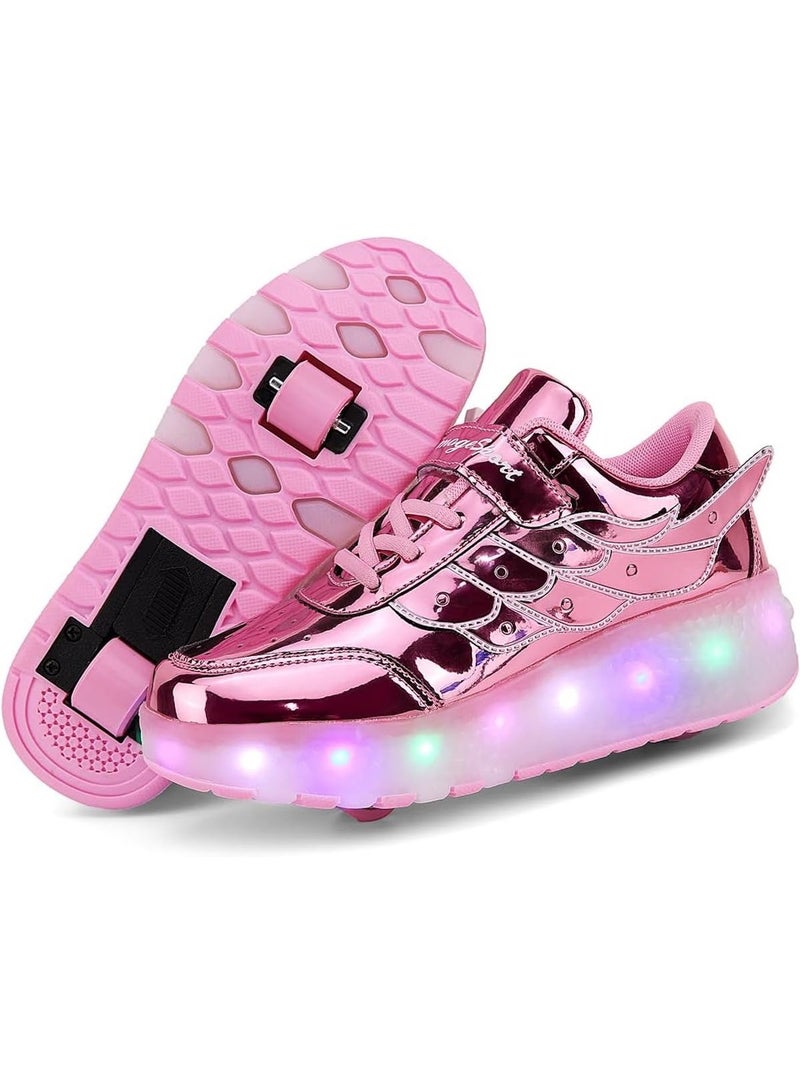 Huitich Pink Double-Wheel LED Roller Skate Shoes for Kids – Deformable Sneakers | Size 30 / Inner Length 20cm - Image 3