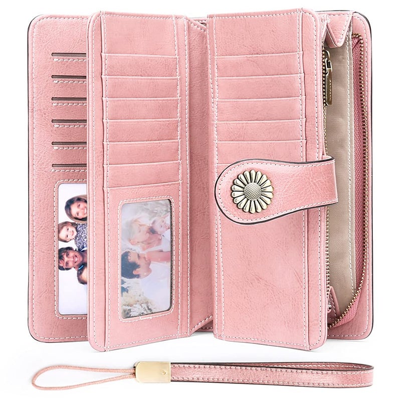 SENDEFN Wallets for Women Leather Credit Card Holder with RFID Blocking Large Capacity Wristlet - Image 1