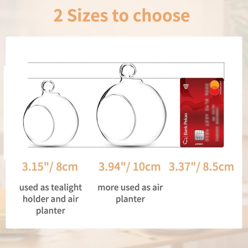 NUPTIO Glass Terrarium Globe Ornaments 12 Pcs 3.15" Diameter Small Terrariums Hanging Tea Light Candle Holders Home Wedding Party Centerpieces - Image 3