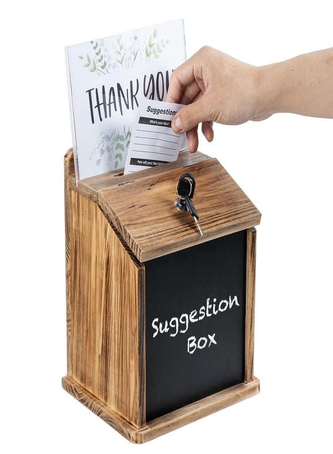 MyGift Tip Jar, Donation Box for Fundraising, Wood Suggestion Box with Lock and Key, Comment Ballot Raffle Box Wall Mountable, Clear Acrylic Sign Holder, Chalkboard Surface - Image 1