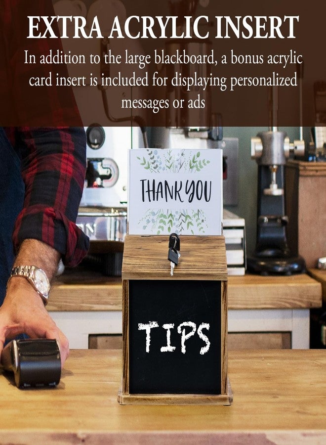 MyGift Tip Jar, Donation Box for Fundraising, Wood Suggestion Box with Lock and Key, Comment Ballot Raffle Box Wall Mountable, Clear Acrylic Sign Holder, Chalkboard Surface - Image 3