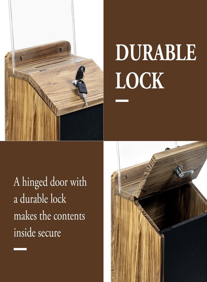 MyGift Tip Jar, Donation Box for Fundraising, Wood Suggestion Box with Lock and Key, Comment Ballot Raffle Box Wall Mountable, Clear Acrylic Sign Holder, Chalkboard Surface - Image 2