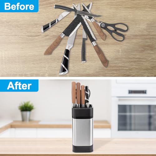 RedCall Kitchen Knife Holder,Stainless Steel Universal Knife Block for Kitchen Counter,Space-Saving Knife Storage Organizer Countertop,Knife Block Holder without Knives (Black) - Image 5