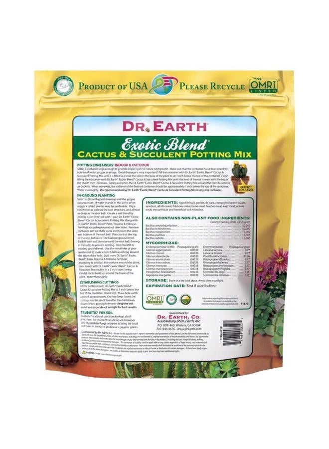 Dr. Earth 810 تربة صبار ونباتات عصارية غريبة، 8 كوارت، طبيعية - Image 2