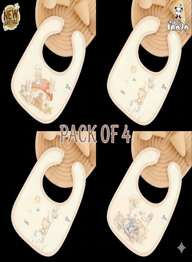 TENIYU Pack of 4 Baby Bibs for Newborn & Infant | Soft Cotton Absorbent Feeding Bibs | Adjustable Snap Closure | Cute Cartoon Printed Bibs for Boys & Girls | Reusable Drool & Feeding Bib Set - Image 2