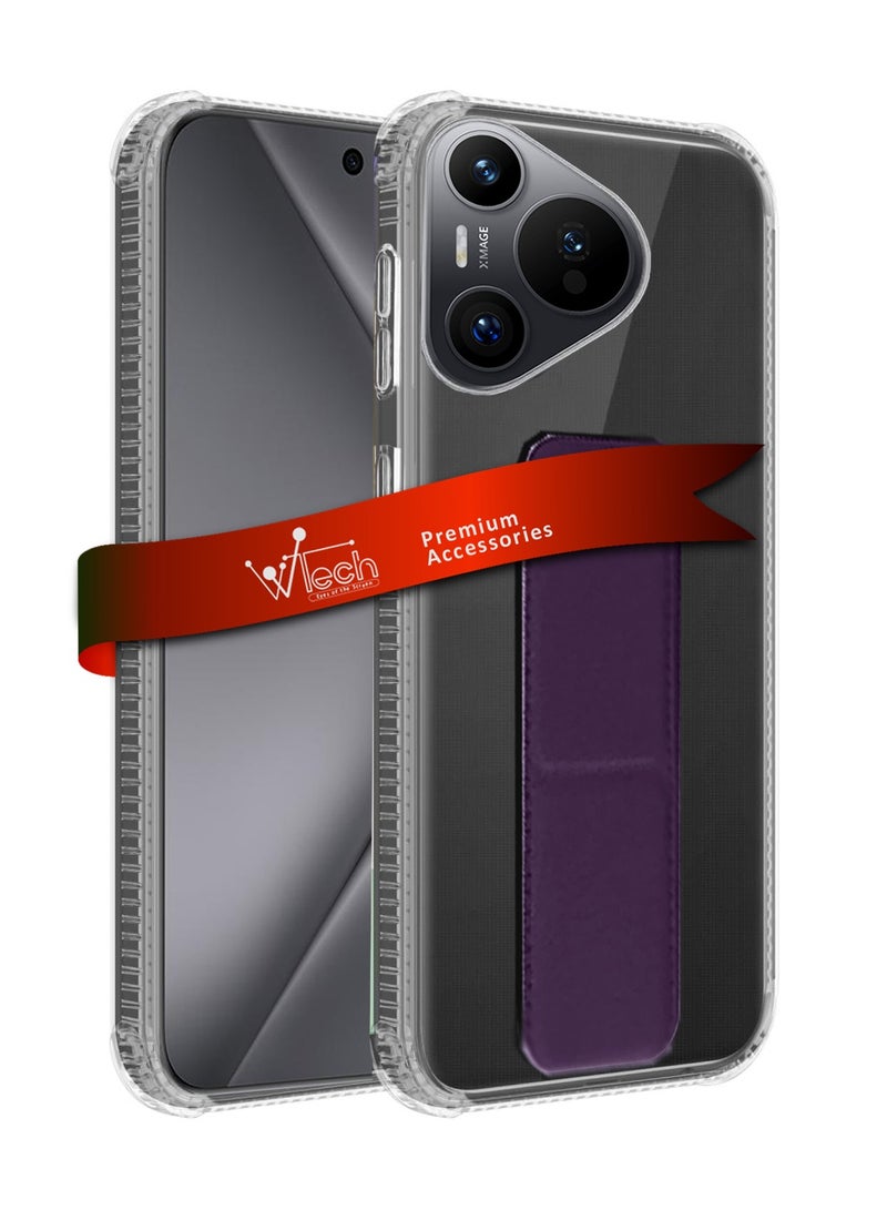 دبليو تيك غطاء وسادة هوائية بمقبض يد من مادة TPU لهاتف هواوي بورا 70 برو / بورا 70 برو+ / بورا 70 برو بلس 5 جي 2024 شفاف/أرجواني باذنجاني