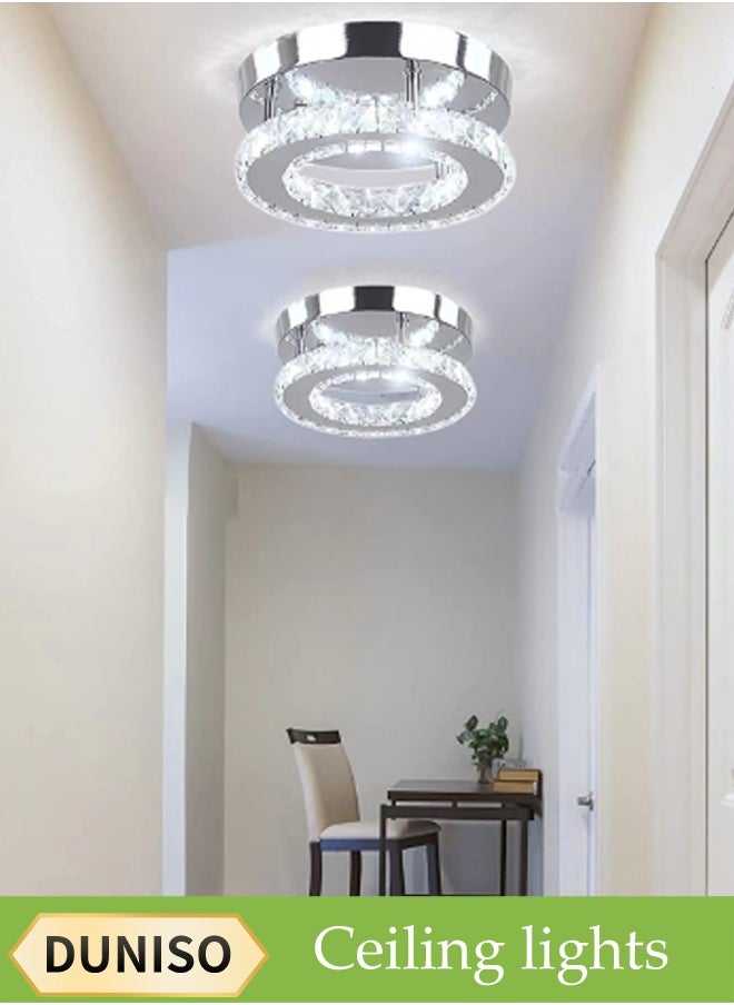 DUNISO Crystal Ceiling Lamp, Corridor Lamp, Entrance Lamp, Three-Color Adjustable Lighting, Balcony Cloakroom Aisle Lamp, Round Chandelier, Suitable For Corridor Entrance, Dining Room, Living Room, Study, Bedroom, Stairwell  - Image 1
