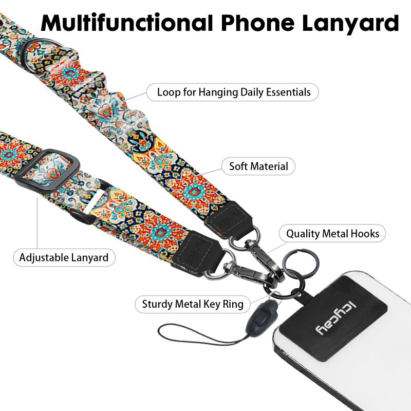 Icycay Phone Lanyard Crossbody, Boho Cell Phone Strap for Around The Neck Adjustable, Anti Theft Cute Lanyard for iPhone Case ID Holder Keys Accessories Travel Essential - Image 3
