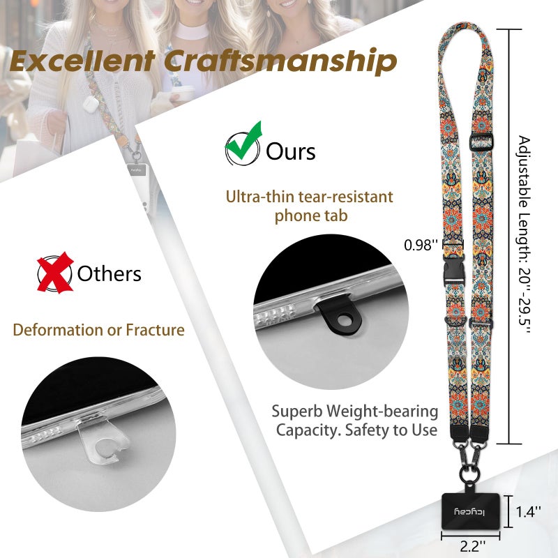 Icycay Phone Lanyard Crossbody, Boho Cell Phone Strap for Around The Neck Adjustable, Anti Theft Cute Lanyard for iPhone Case ID Holder Keys Accessories Travel Essential - Image 5