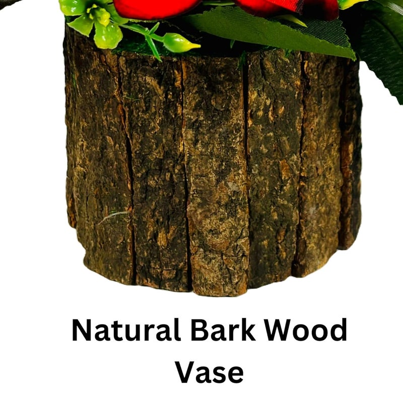 Dekorly Potted Plants Indoor Small Artificial Silk Plants Decor for Home Table Office Desk Bedroom Living Room Bathroom Shelf Farmhouse | Wooden Pot (Red-Velvet Rose, One Plant) - Image 4