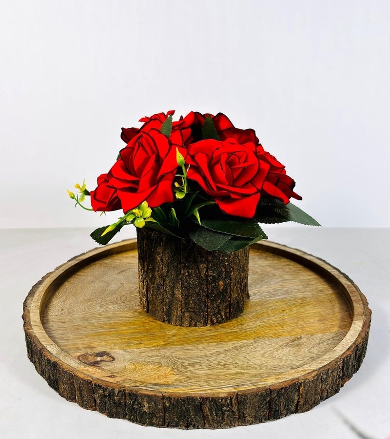 Dekorly Potted Plants Indoor Small Artificial Silk Plants Decor for Home Table Office Desk Bedroom Living Room Bathroom Shelf Farmhouse | Wooden Pot (Red-Velvet Rose, One Plant) - Image 5